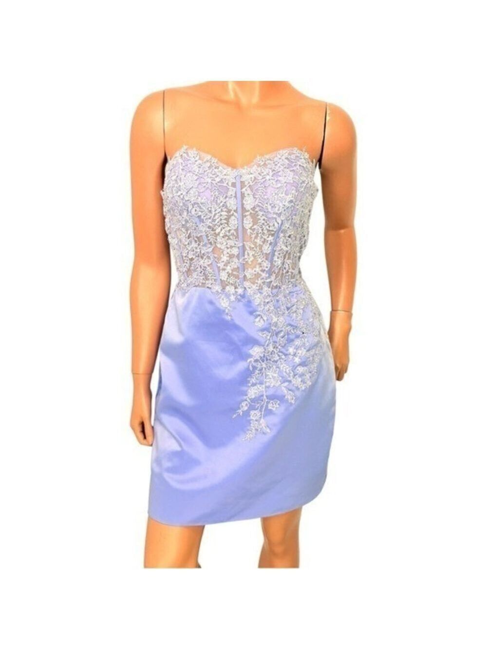 90s Mini Satin Bustier Dress 4-6 Lace Rhinestone Y2K WimsiGoth Fairycore Event